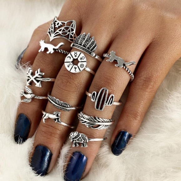 12 Pcs Boho Antique Silver Arrow Fox Carved Animal - Picture 3 of 15